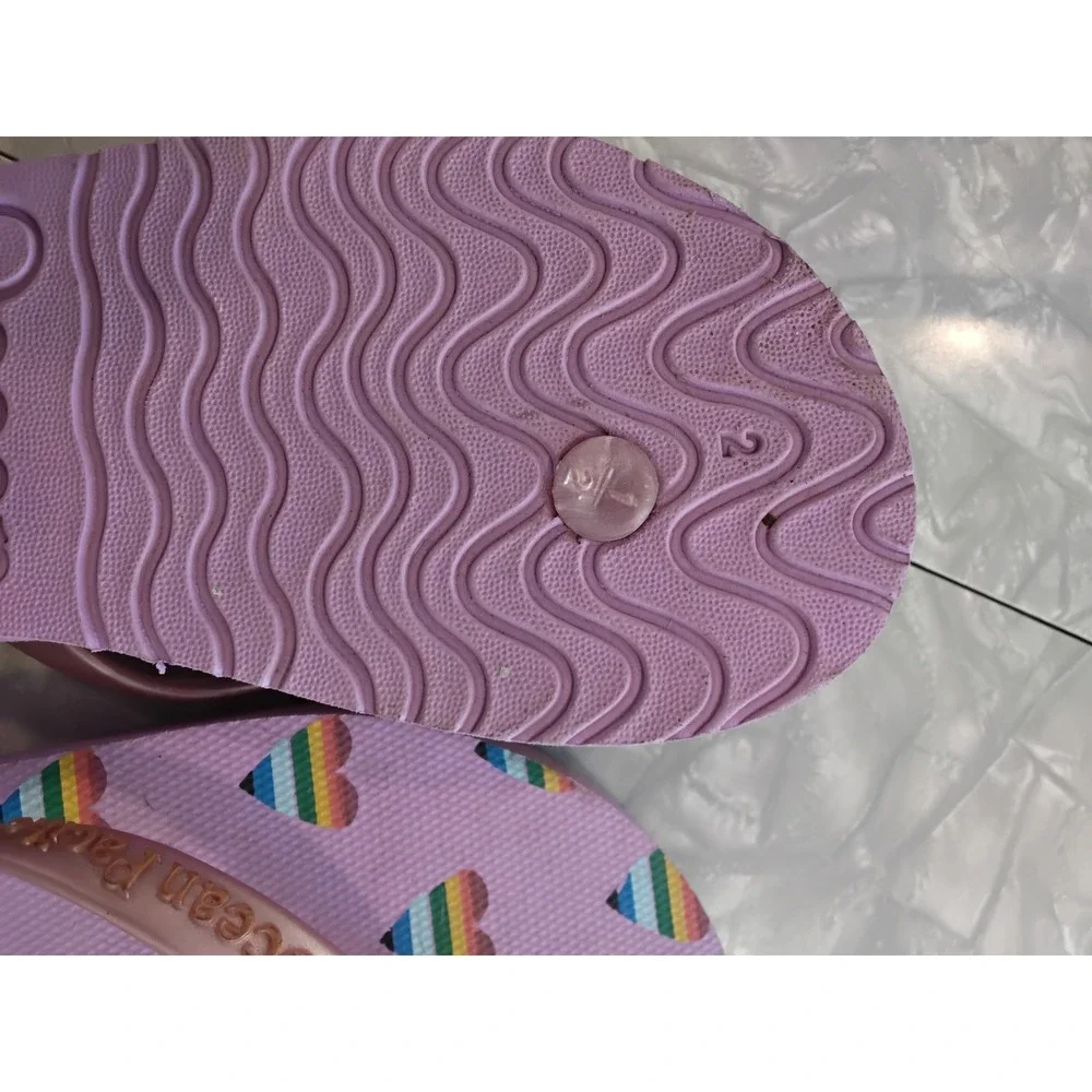Ocean Pacific Kids Pink Rainbow Heart Flip Flops Rose Gold Thong Sandals Size 2
